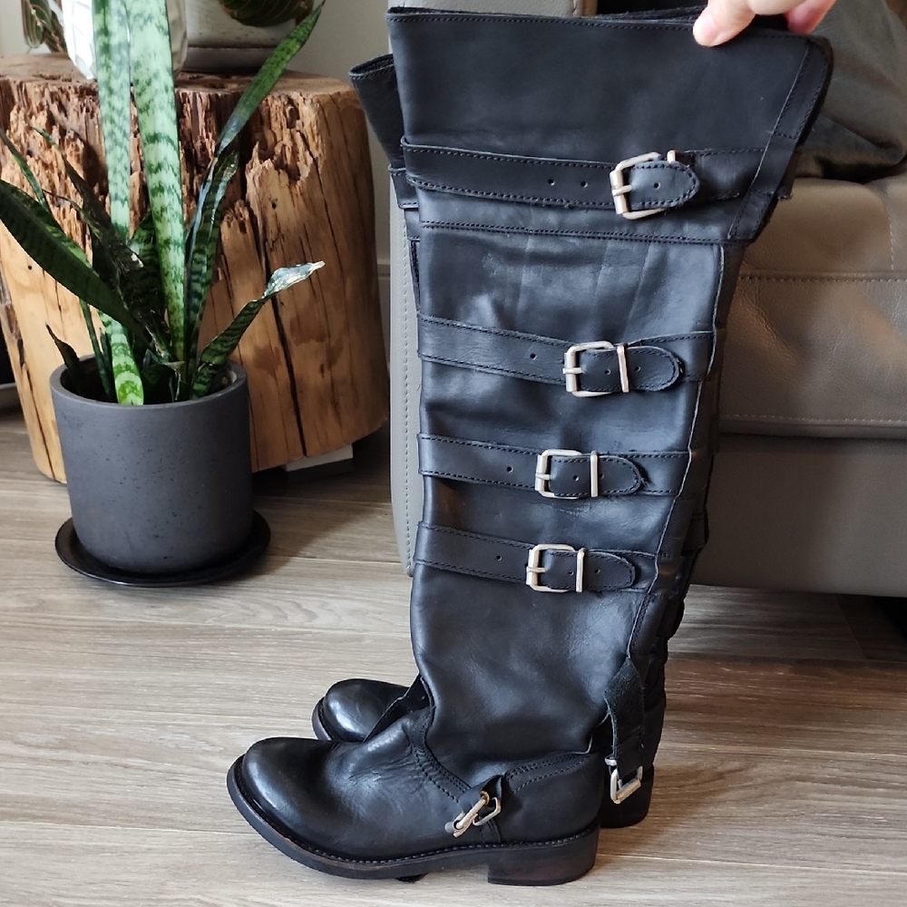 Zigi Girl Tackle Black Leather Belted Over-the-Knee Boots 8M